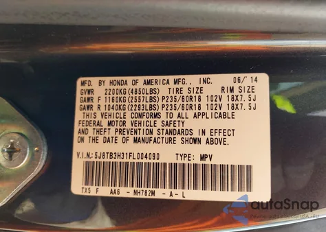 2015 Acura Rdx из США, поврежденный, VIN 5J8TB3H31FL004090